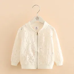 Jackets 2024 Spring Autumn Summer 2 3 4 6 8 10 12 Year Long Sleeve Sunscreen White Flower Hollow Out Kids Baby Girl Baseball Jacket