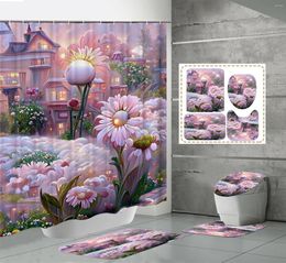 Shower Curtains Dream Castle Garden Curtain Set Bathroom Non-slip Carpet Toilet Seat Mat Floor Girls Home Decor