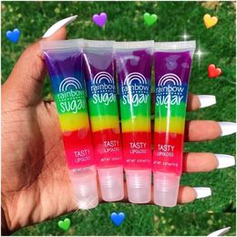 Lip Gloss Rainbow Sugar Tasty Lipgloss Transparent Scented Clear Fruit Lips Balm Liquid Lipstick Moisturising Plumper Oil Drop Deliver Otfmp