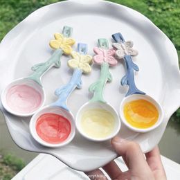 Coffee Scoops Ins Flower Shaped Ice Cream Ceramic Long Handled Spoon Stirring Cute Kitchen Accessories