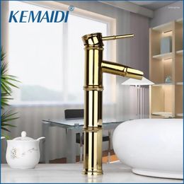 Bathroom Sink Faucets KEMAIDI Faucet Tall Bamboo Waterfall Spout Golden Polished Deck Mounted Style Mixer Tap Basin