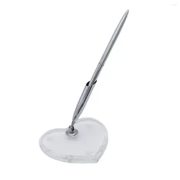 Party Supplies Wedding Reception Guest Pen With Heart Shape Acrylic Base Stand (Silver)