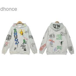 2024 Trend Designer Summer Fashion Trends International Rhude Versatile Grey Sweet Cool New Casual Handpainted Graffiti High Street Mens and Womens Hoodies Ho