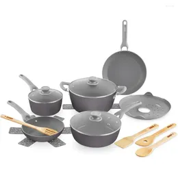 Cookware Sets Dream Green Nonstick Ceramic Set 15 Piece Slate Grey - Recycled Aluminum And