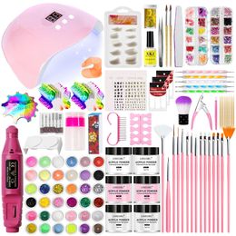 Acrylic Powder French Manicure Dust Professional White Clear Pink Crystal Polymer Builder Nails Extension Gel Kit Nail Set 240510