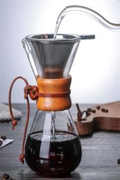 Pour Over Coffee Maker 400ML 600ML 800ML Reusable Stainless Steel Permanent Filter Manual Dripper with Real Wood Sleeve 2203012974457