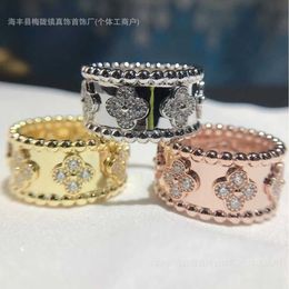 2024 classic Four Leaf Grass 925 Fanjia Clover Wide Edition Small Flower Ring High Edition Thick Gold Plated Classic Style Straight Hair