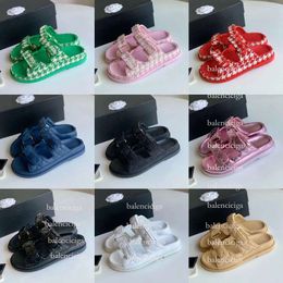 (Premsum) Designer Women Chanells Sandals Velcro Tape Fashion Platform Sliper Summer Girls Gingham Beach Slides Sandal con dimensioni della scatola 36-40