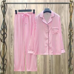 Home Clothing Summer Pajama Sets For Women Short Pink Striped Ice Silk Pajamas Suit Sleepwear Wholesale