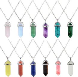 Bullet Shape Real Amethyst Natural Crystal Quartz Healing Point Chakra Bead Gemstone Opal stone Pendant Chain Necklaces Jewelry9026283