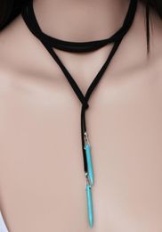 retro Bohemian velvet natural turquoise boho necklace pendant sweater choker necklace jewelry36000035947227