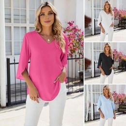 Women's Blouses Summer Women Cool Loose Shirt Deep V Neck Chiffon Blouse Casual Ladies Tops Sexy Pullover Long Sleeve Fashion