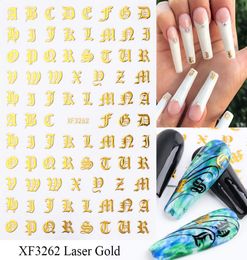 gold letter black character 3D nail art Stickers UV Gel Polish applique Manicure Accessories5390045