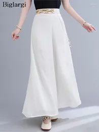 Women's Pants Spring Summer Chiffon Pant Women Embroidery High Waist Fashion Loose Pleated Ladies Trousers Casual Woman Wide Leg