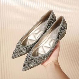 Dress Shoes Woman's Summer Pointed Low Heel Nude Soft Sole Non Slip Shallow Slip-On Rhinestone Style Casual