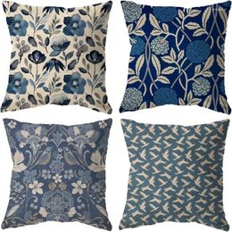 Pillow Blue Flowers Retro Rustic Farmhouse Covers Cotton Linen Case Sofa Throw Pillows Cover Living Indoors Home Decor