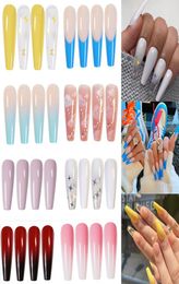 24pcs Professional Fake Nails Long Ballerina Half French Acrylic Nail Tips Press On Nails Full Cover Manicure Beauty Tools9316346