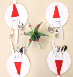 Cheap In Stock Santa Claus Christmas Mini Hat Indoor Dinner Spoon Forks Decorations Ornaments Xmas Craft Supply Party Favour Navida8048915