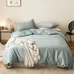 Bedding Sets 2024 Long-staple Cotton Four-piece Bed Linen Est Plain Colour Reactive Printing Simple Nordic Style Light Blue