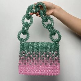 Color Acrylic Evening Clutch Party Bags For Women Luxury Designer Handbag Purses Fashion Handmade Beading Square Shoulder 240509