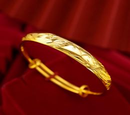 24K Gold Bracelet Bangle Carved Phoenix Round Fine Jewellery Fashion Women8944729