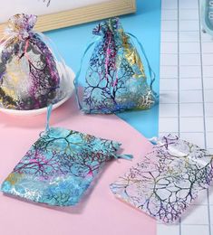 Coralline Pattern Gilding Organza Drawstring Jewellery Packaging Pouches Design Party Candy Wedding Favour Gift Bags 7x9CM 9x12cm 10x5051535