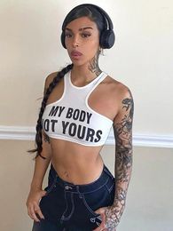 Women's Tanks Letter Print Sexy Crop Top Outfits Sleeveless Y2K Clothes For Women 2024 Summer Backless White Streetwear Skinny Camis