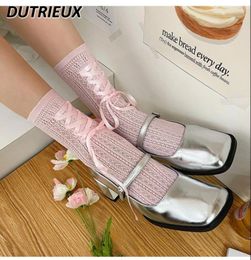 Women Socks Spring And Summer Ballet Style Lace-up Mid-Calf Girl Bunching Lace Japanese Sweet Cute Versatile Thin Stocking