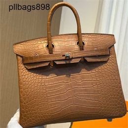 Women Brkns Handbag Genuine Leather 7A Handswen Golden Brown Mist Faced Crocodile Skin 25CM Handsewn HighZQ7E