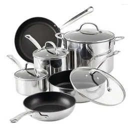 Cookware Sets 10-Piece Stainless Steel Nonstick Set Premium Quality Easy Cleanup Fast Heating Glass Lids Heat And Flavour Lock In