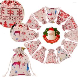 Gift Wrap 12Pcs Mini Christmas Burlap Bags Drawstring Favour Jewellery Candy Bag Sacks Storage For Kids