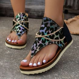 Summer Flat Women Flip Flops Leopard Gladiator Sdanls Open Toe Non-slip Beach Slippers Skull Print Roman Sandals Female