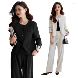 Women's Two Piece Pants Women Elegant Blazer Suits Female Crop Coat And Pant Long Sleeve Ensemble Outfit Ladies Office Business Work Wear 2