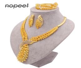 Nopeet Supply Dubai 24K Gold Womens Jewellery Set Indian Bride Necklace Ring Earring Bracelet FourPiece Set3205834