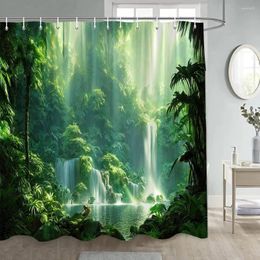 Shower Curtains Tropical Rainforest Waterfall Green Plants Forest Nature Landscape Waterproof Fabric Bathroom Decor With Hooks