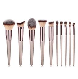 Premium Makeup brushes set 10pcs tools champaign gold color wood handle cosmetics brushes for Eye shadow loose powder blush drop s7176080