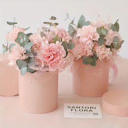 Gift Wrap Round Rose Carnation Flower Packaging Boxes Portable Bouquet Small Hug Bucket Mother's Day Valentine's Gifts Supplies