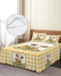 Bed Skirt American Country Style Farm Cow Sunflower Yellow Plaid Fitted Bedspread With Pillowcases Mattress Cover Bedding Set