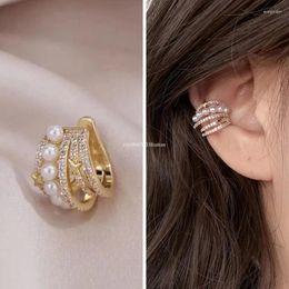 Backs Earrings 1pc Korean Fashion Double Layer Pearl Clip For Women Girls Luxury Zircon Ear Cuff Without Pierced Jewellery