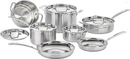 Cookware Sets 12 Piece Set MultiClad Pro Triple Ply Silver MCP-12N Durable And Lid Are Dishwasher Safe