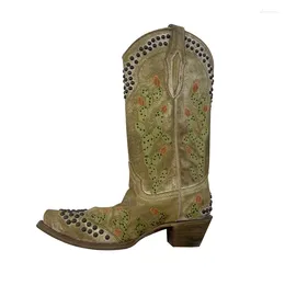 Boots Designer Creative Design Cactus Flower Embroidered Beads Decorated Leather Fashion Women's