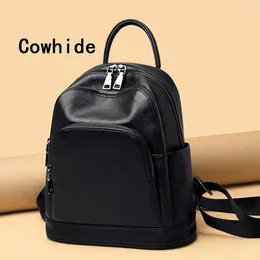 School Bags Cowhide Shoulder Backpack High-Capacity Ladies 2024 Women's Travel Bag Fashion For Girls Black Portable