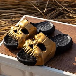 New Personalized Skull Design Slippers for Men 2023 Summer Fun Strange Slides Thick Sole Platform Beach Non-slip Women Sandals