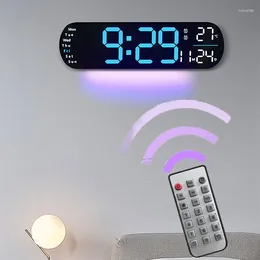 Wall Clocks Large Digital Clock With Atmosphere Light Temperature Date Electronic Wall-mounted Remote Control Home Decor