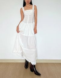 Women White Strapless Button Frankies Smocking Slip Christabelle Ruffle Maxi Dress Sunrose 240423