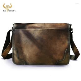 Bag Retro Coffee Original Leather Male Travel Messenger Satchel 13" Laptop School Book Cross-body Shoulder For Men 2088