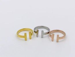 New Arrival Fashion Lady 316 Titanium Steel Double Wedding Engagement 18K Gold Plated Open Rings 3 Colour Size6-91059221