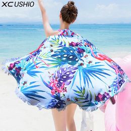 Towel Super Thick Microfiber 150cm Round Beach With Tassel 650g Tropic Flamingo Print Towels Wall Tapestry Picnic Blanket