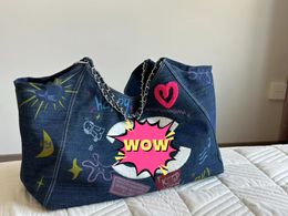 Large capacity denim graffiti shopping bag temperament 100 shoulder Tote bag 40*28CM factory direct wholesale retail