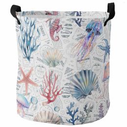 Laundry Bags Summer Watercolor Ocean Navigation Foldable Dirty Basket Kid's Toy Organizer Waterproof Storage Baskets